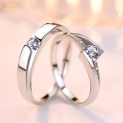 Silver-Plated Crystal Curve American Diamond Adjustable Couple Rings