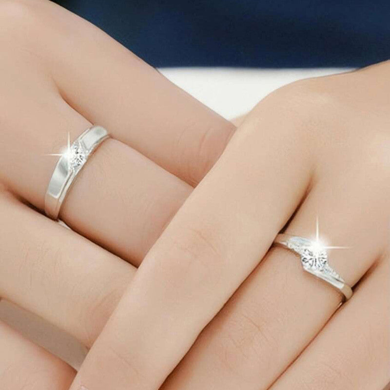 Silver-Plated Crystal Curve American Diamond Adjustable Couple Rings