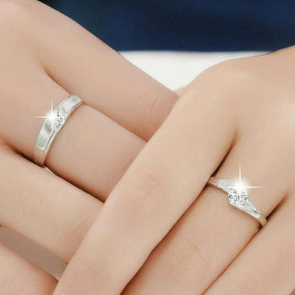 Silver-Plated Crystal Curve American Diamond Adjustable Couple Rings