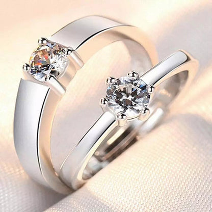 Silver-Plated Classic Solitaire Matching Couple Rings
