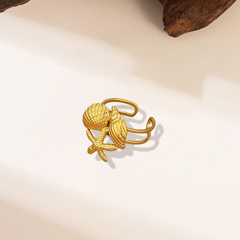 Gold Sea Shell Contemporary Adjustable Ring