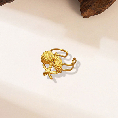 Gold Sea Shell Contemporary Adjustable Ring