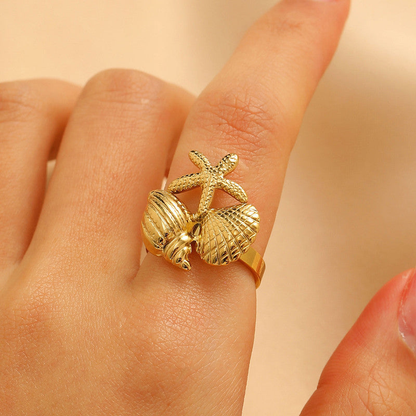 Gold Sea Shell Contemporary Adjustable Ring