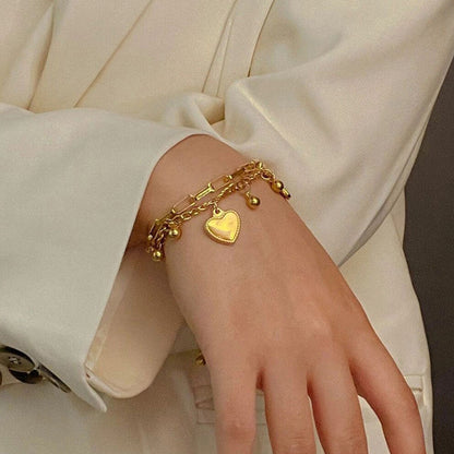 Golden Heart Charm Wraparound Bracelet