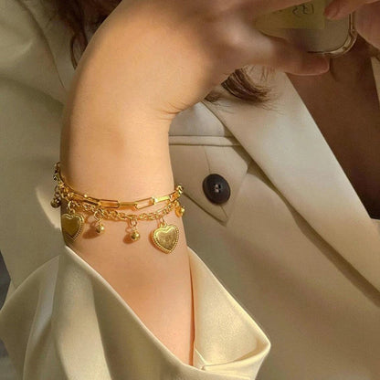 Golden Heart Charm Wraparound Bracelet