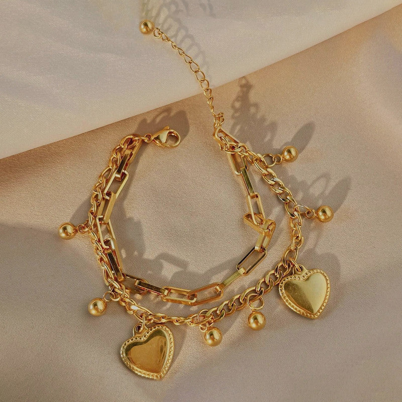 Golden Heart Charm Wraparound Bracelet