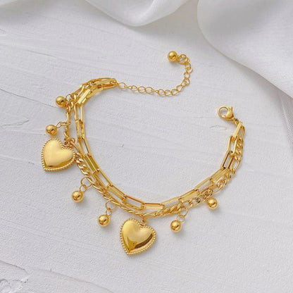 Golden Heart Charm Wraparound Bracelet