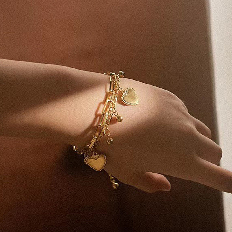 Golden Heart Charm Wraparound Bracelet