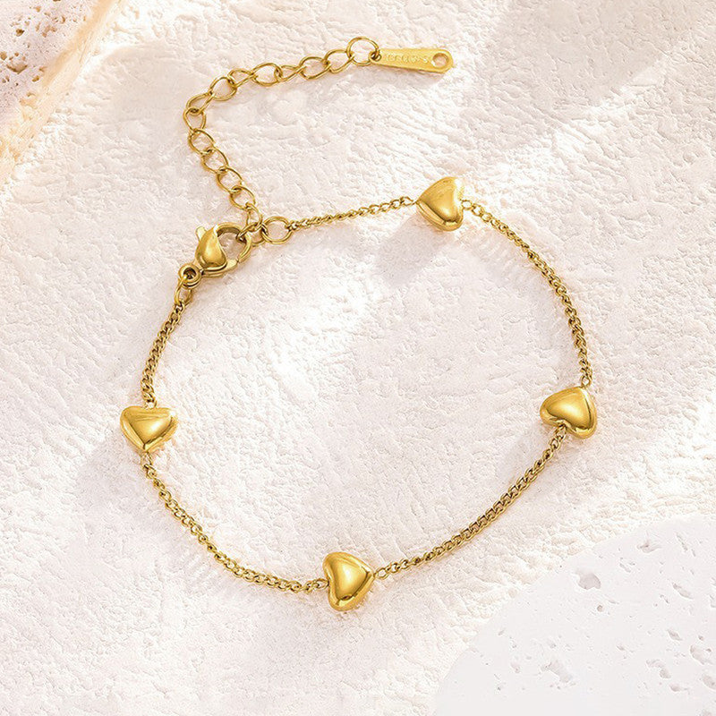 Minimalist Heart Charm Gold Bracelet
