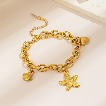 Golden Starfish Charm Wraparound Bracelet