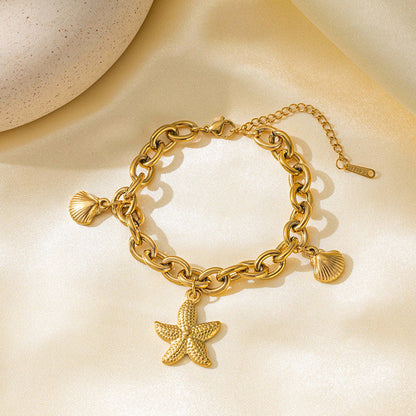 Golden Starfish Charm Wraparound Bracelet