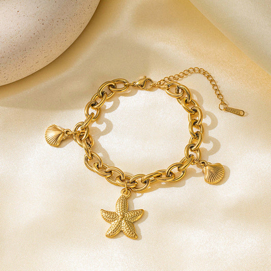 Golden Starfish Charm Wraparound Bracelet