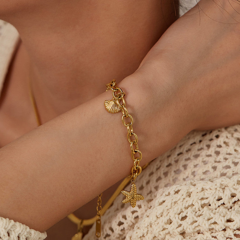 Golden Starfish Charm Wraparound Bracelet