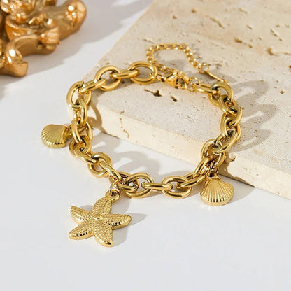 Golden Starfish Charm Wraparound Bracelet