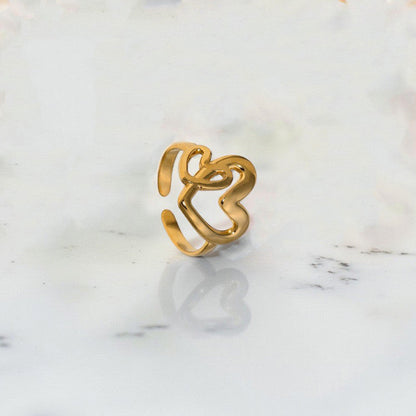 Gold Heart Outline Adjustable Ring