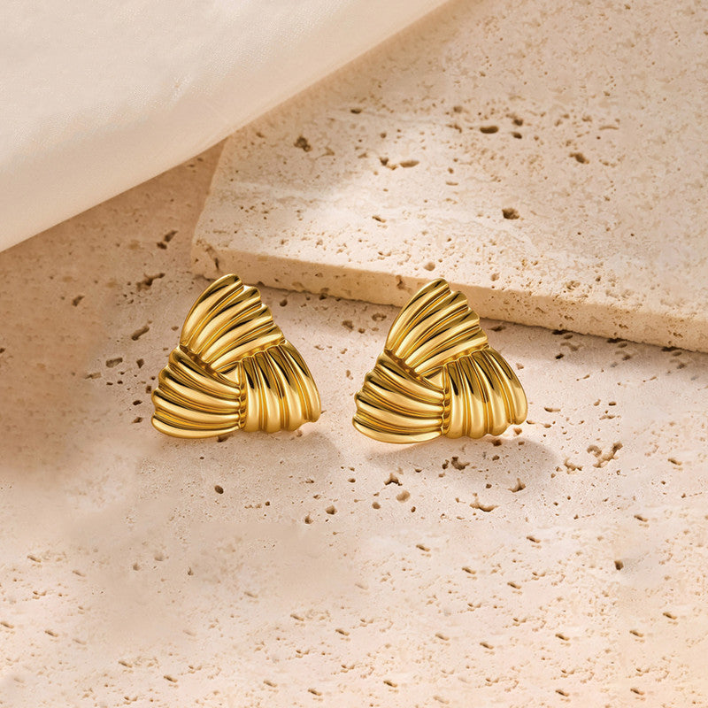 Bold Triangular Textured Gold Stud Earrings