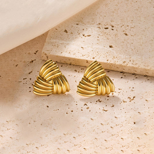 Bold Triangular Textured Gold Stud Earrings