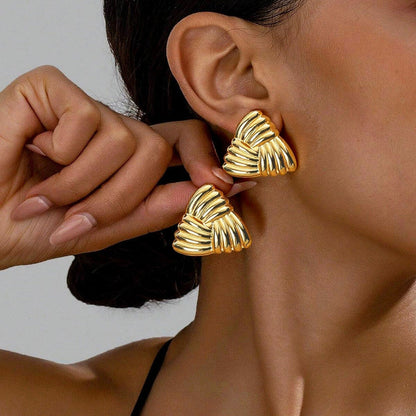Bold Triangular Textured Gold Stud Earrings
