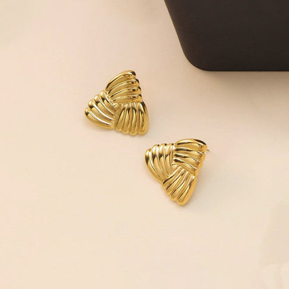 Bold Triangular Textured Gold Stud Earrings