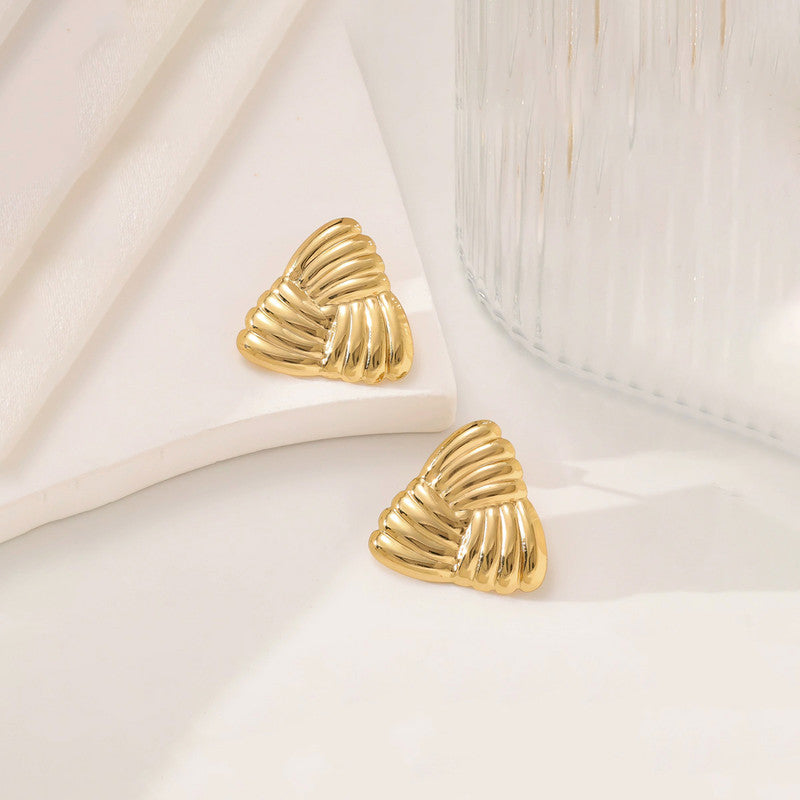 Bold Triangular Textured Gold Stud Earrings